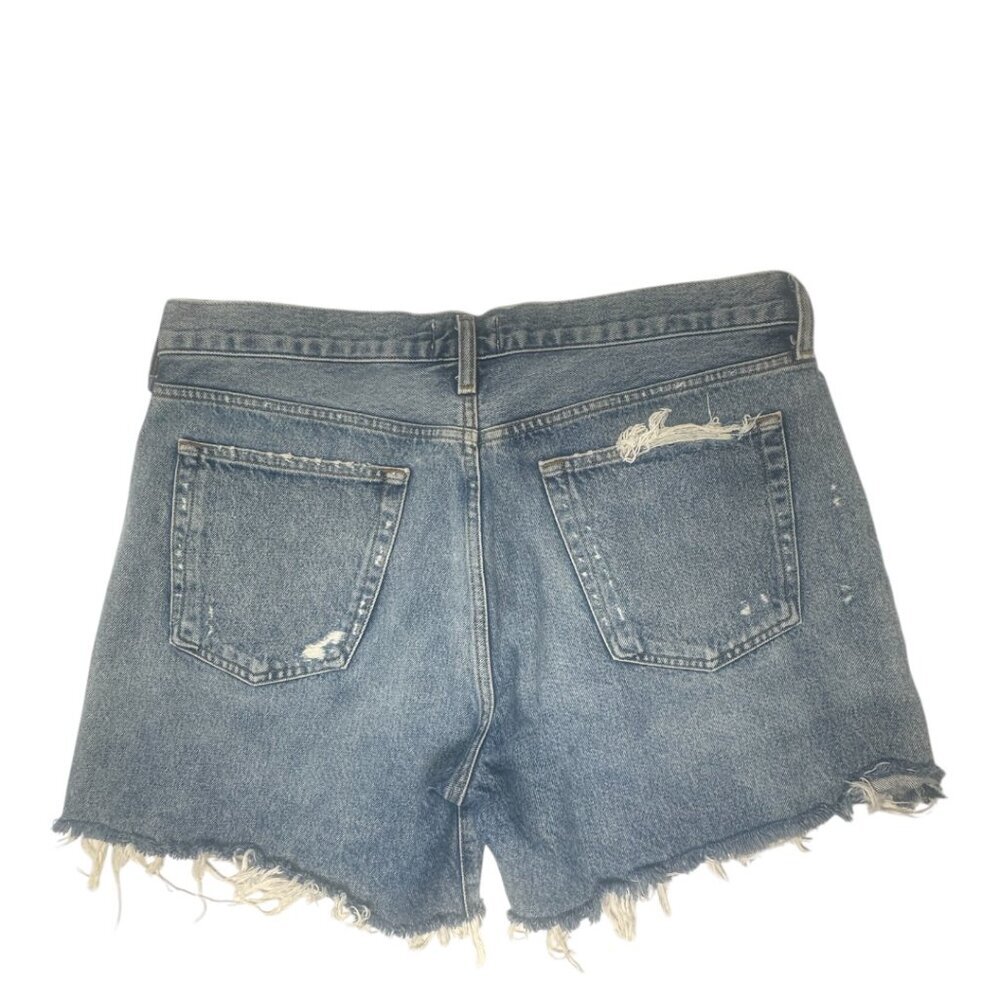 Agolde Parker Long Jean Shorts Size 32 In Heatwave Wash Cut Off Raw Frayed Hem - Picture 2 of 6
